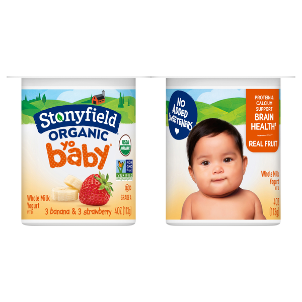 Save on Stonyfield Organic YoBaby Whole Milk Banana Strawberry
