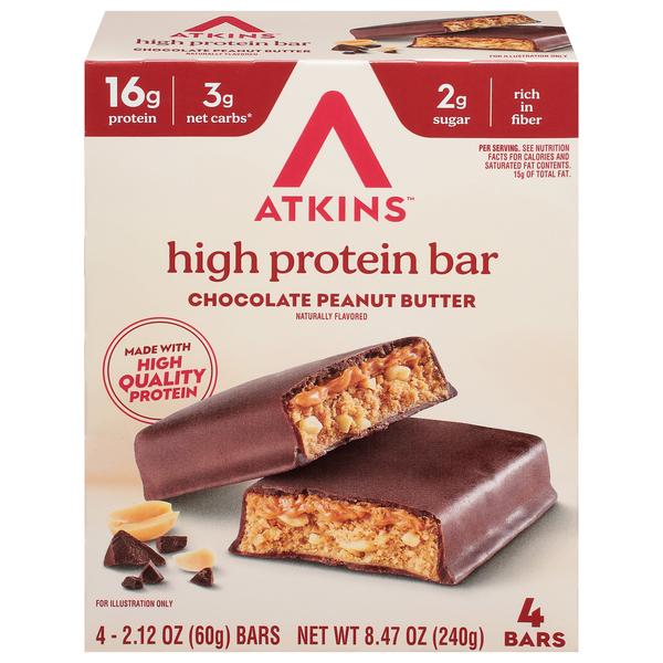 Atkins Chocolate Peanut Butter High Protein Bars - 4 ct