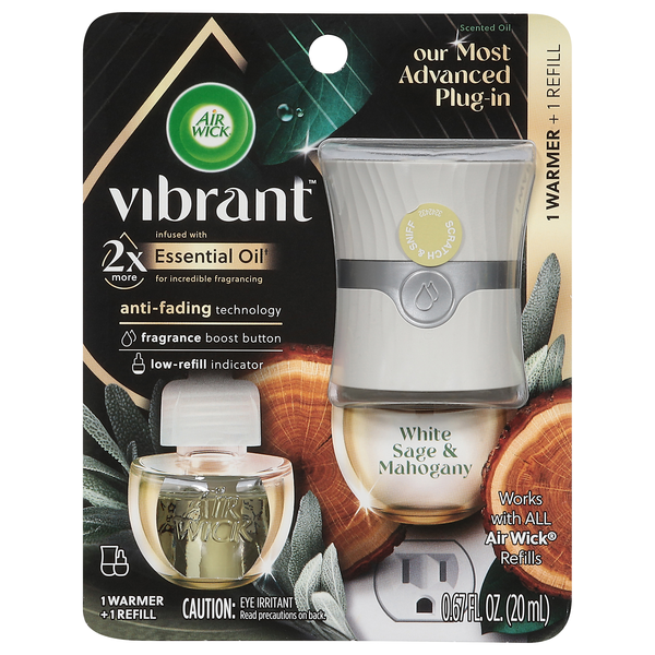 Air Wick Vibrant White Sage & Mahogany Scented Oil Warmer + Refill