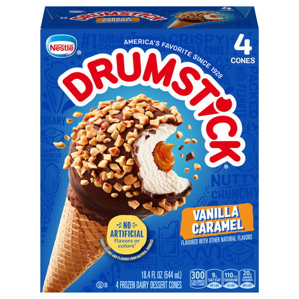 Nestle Drumstick Vanilla Caramel Frozen Dairy Dessert Cones - 4 ct