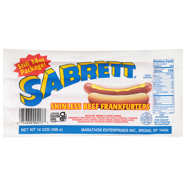 Sabrett Skinless Beef Frankfurters - 8 ct
