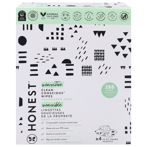 Honest Pattern Play Sensitive Fragrance Free Baby Wipes - 4 pk