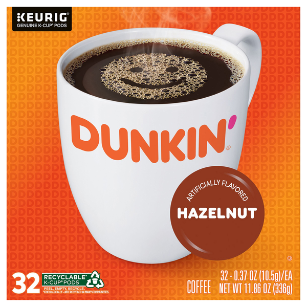 Dunkin Hazelnut Flavored Medium Roast Coffee K-Cup Pods