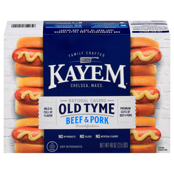 Kayem Natural Casing Old Tyme Beef & Pork Frankfurters - 20 ct