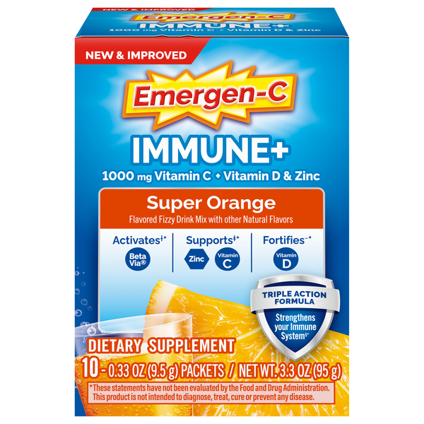 Emergen-C Immune+ Super Orange Drink Mix - 10 ct