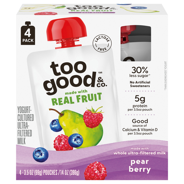 Too Good & Co. Pear Berry Yogurt Pouches - 4 ct