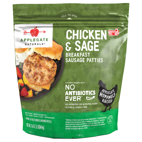 Applegate Naturals Sage & Chicken Breakfast Sausage Patties Frozen