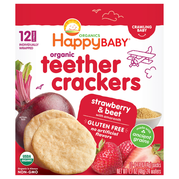 Happy Baby Organics Gluten Free Strawberry & Beet Teether Crackers - 12 ct