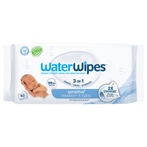 WaterWipes Sensitive+ 99.9% Water Based Newborn & Baby Wipes