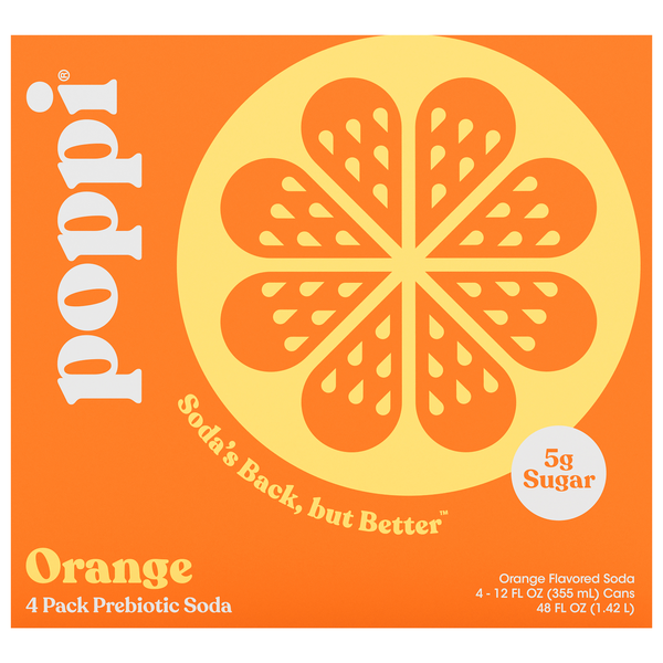 Poppi Orange Prebiotic Soda - 4 pk