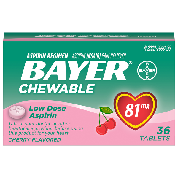 Bayer Low Dose Aspirin Regimen Pain Relief 81 mg Cherry Chewable Tablets