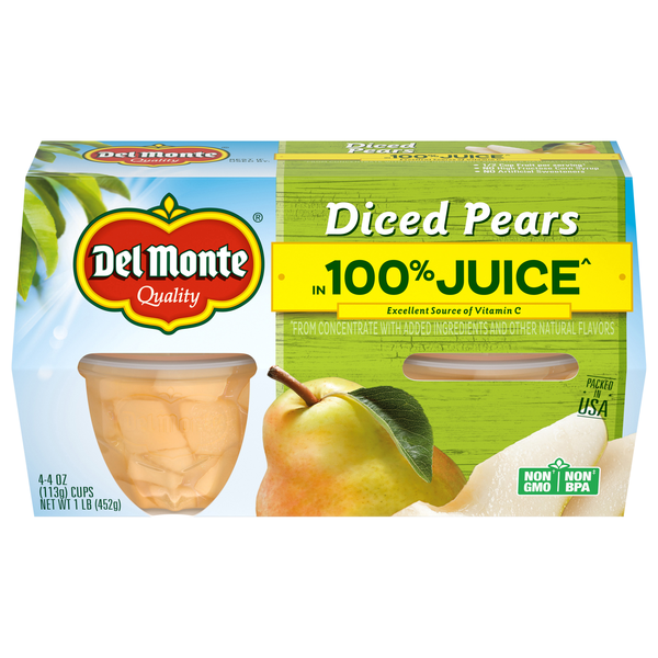 Del Monte Diced Pears Fruit Cups in Juice - 4 ct