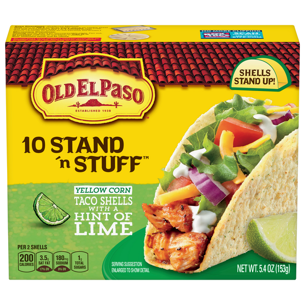 Save on Old El Paso Stand 'n Stuff White Corn Taco Shells w/Hint of