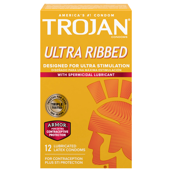 Trojan Stimulations Latex Condoms Spermicidal Lubricant Ultra Ribbed