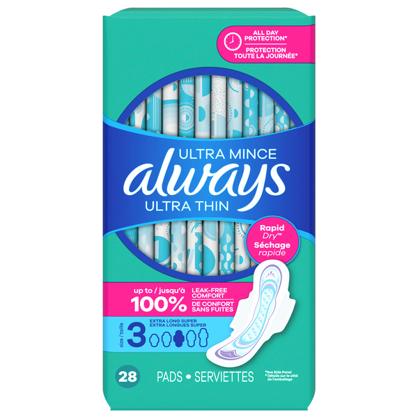Always Ultra Thin Size 3 Unscented Extra Long Super Pads with Wings