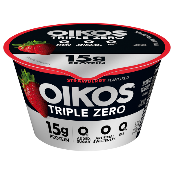 Oikos Triple Zero 15g Protein Non Fat Strawberry Blended Greek Yogurt Cup