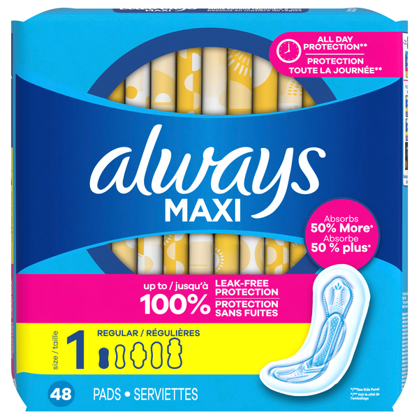 Always Maxi Size 1 Unscented Regular Pads No Wings