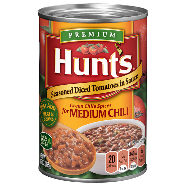 Hunt's Premium Seasoned Diced Tomatoes in Sauce for Medium Chili