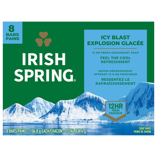 Irish Spring Icy Blast Deodorant Soap Bars - 8 ct