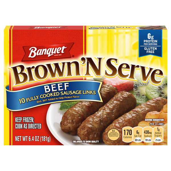 Banquet Brown 'N Serve Beef Breakfast Sausage Links - 10 ct Frozen