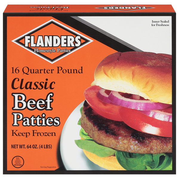 Save on Flanders Beef Patties Classic Quarter Pound 16 ct Order