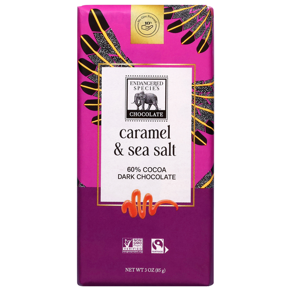 Endangered Species Caramel & Sea Salt Dark Chocolate Candy Bar 60% Cocoa