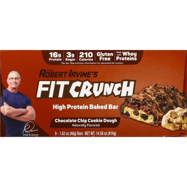 FITCRUNCH Chocolate Chip Cookie Dough 16g Whey Protein Baked Bars - 9 ct