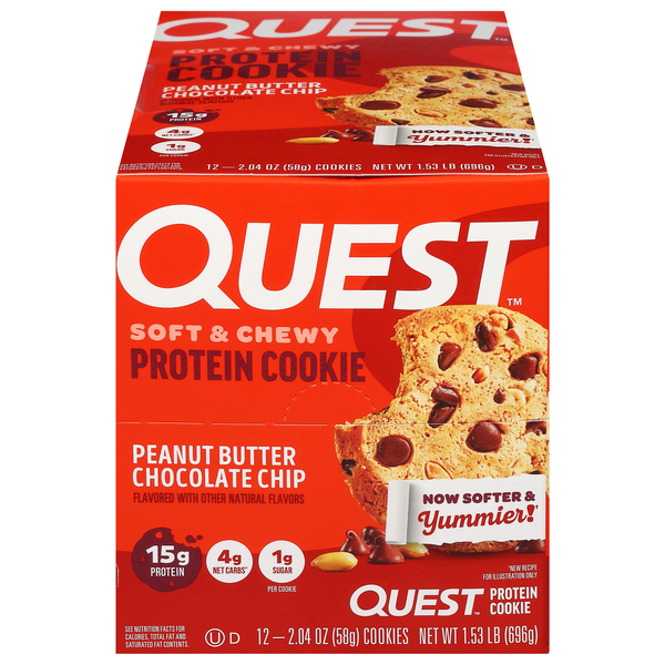 Quest Keto Peanut Butter Chocolate Chip 15g Protein Soft Chewy Cookie 12ct