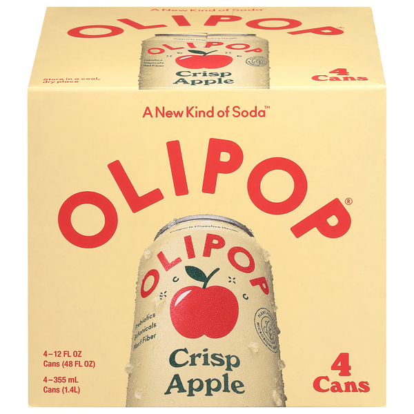 Olipop Crisp Apple Prebiotic Soda - 4 pk