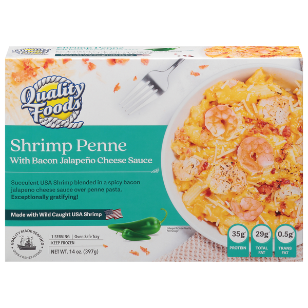 Quality Foods Shrimp Penne with Bacon Jalapeno Cheese Sauce Frozen Meal