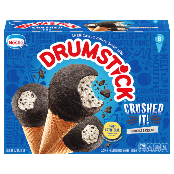 Save on Nestle Drumstick Crushed It! Sundae Cones Cookies 'N' Cream 8 ct Order Online Delivery