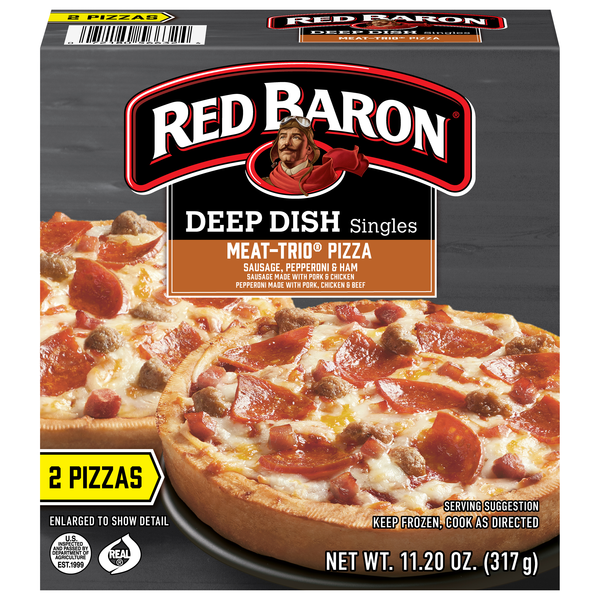 Red Baron Deep Dish Singles Meat-Trio Pizza Frozen - 2 ct