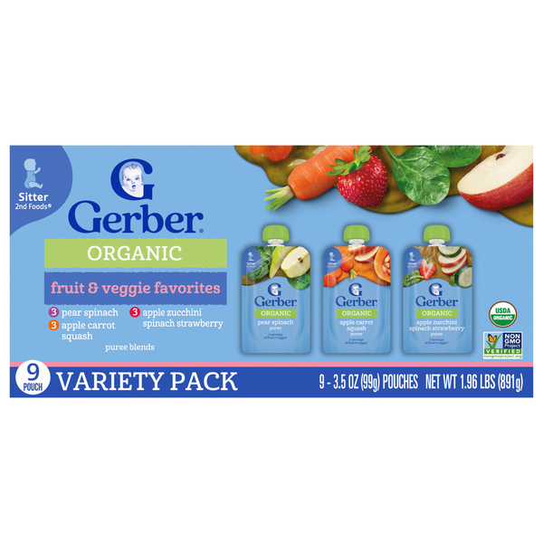 Gerber Organic 2nd Baby Food Fruit & Veggie Favorites Variety Pack - 9 ct