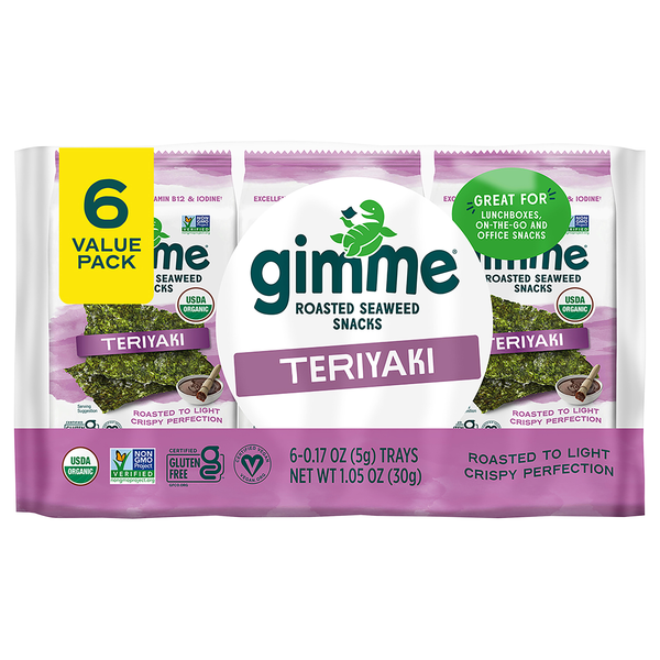 gimMe Organic Teriyaki Roasted Seaweed Snacks - 6 ct