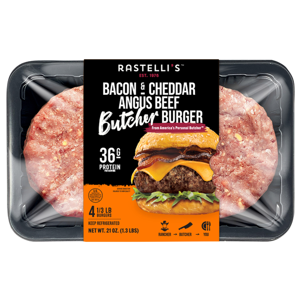 Rastelli's Butcher Bacon & Cheddar Angus Beef Burger - 4 ct