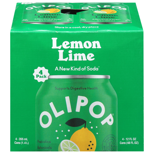 Olipop Lemon Lime Prebiotic Soda - 4 pk