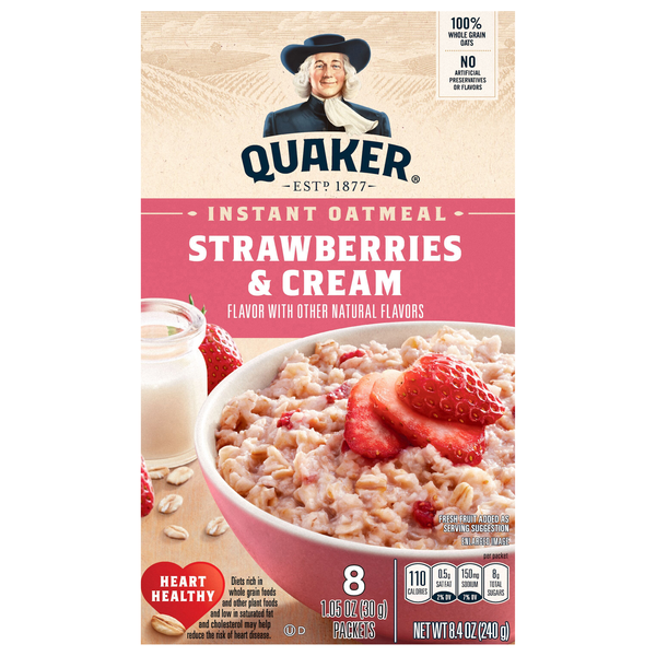 Quaker Strawberries & Cream Instant Oatmeal - 8 ct