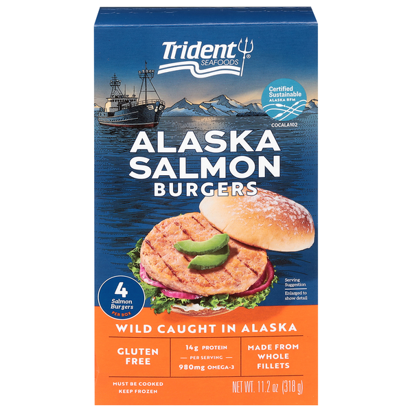 Trident Seafoods Wild Caught Alaska Salmon Burgers - 4 ct Frozen