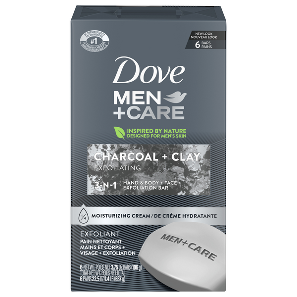 Dove Men+Care Charcoal + Clay 3-in-1 Hand Body & Face Soap Bars - 6 ct