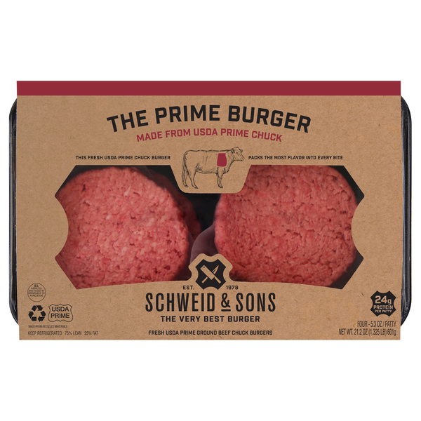 Schweid & Sons The Prime Burger Ground Beef Chuck Patties - 4 ct Fresh