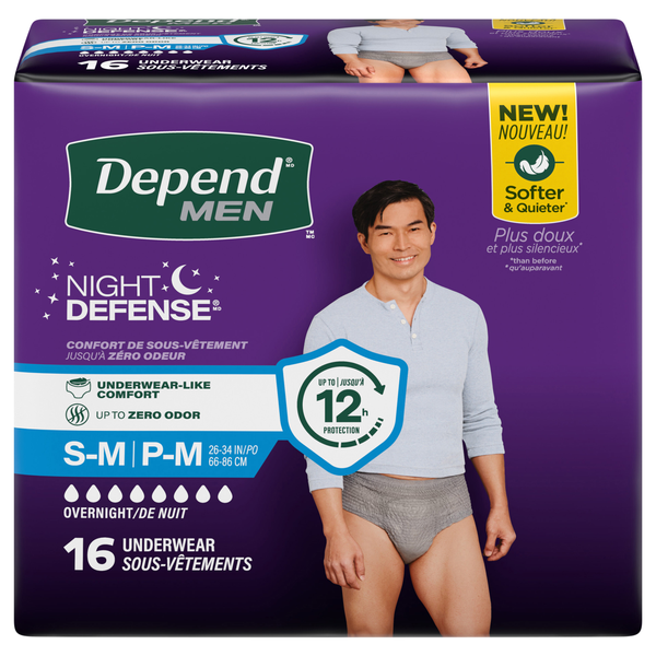 Depend Men's Fresh Protection Night Defense Incontinence Underwear S/M