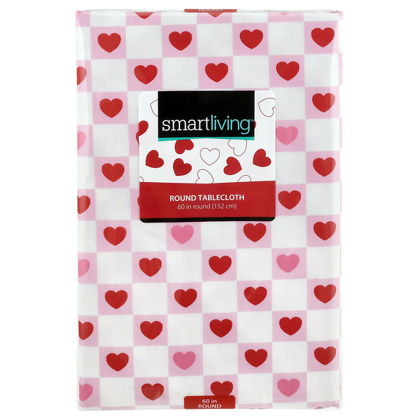 Smart Living Round Valentine's Day Tablecloth Pink & Red Hearts 60 Inch
