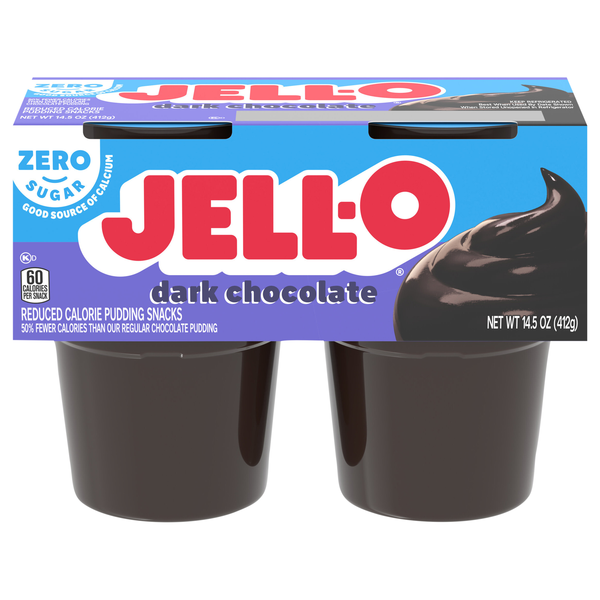 Jell-O Zero Sugar Dark Chocolate Pudding Snack Cups - 4 ct