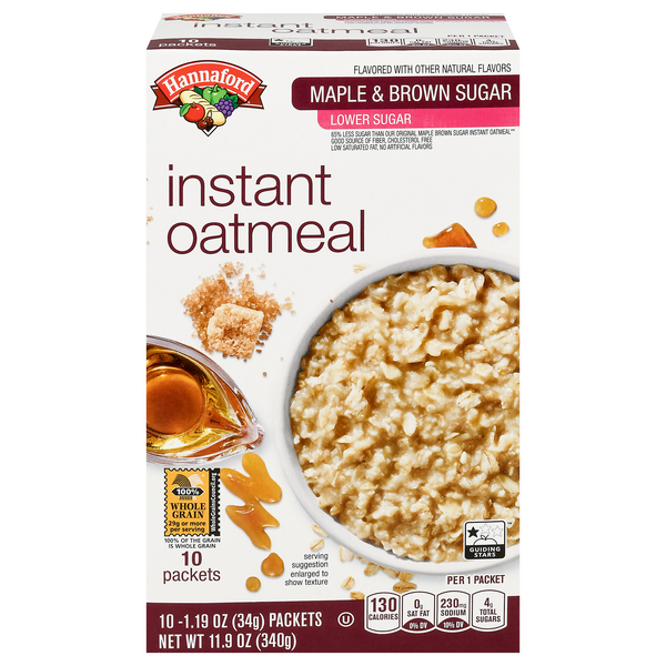 Hannaford Lower Sugar Maple & Brown Sugar Instant Oatmeal - 10 ct