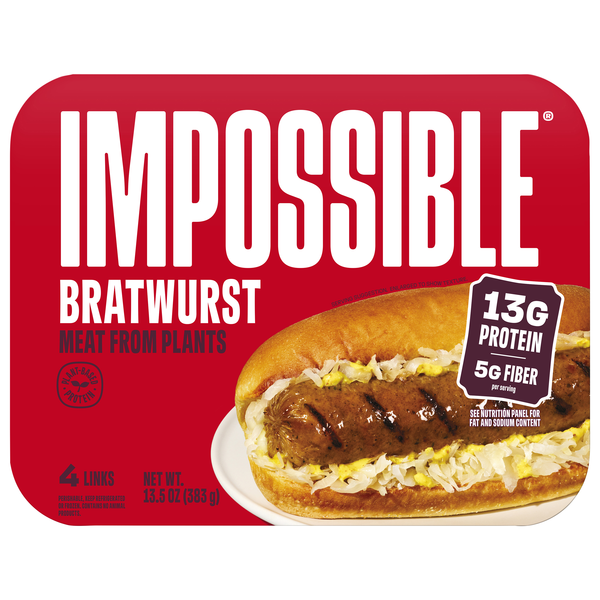 Impossible Bratwurst Sausages Made From Plants - 4 ct Refrigerated