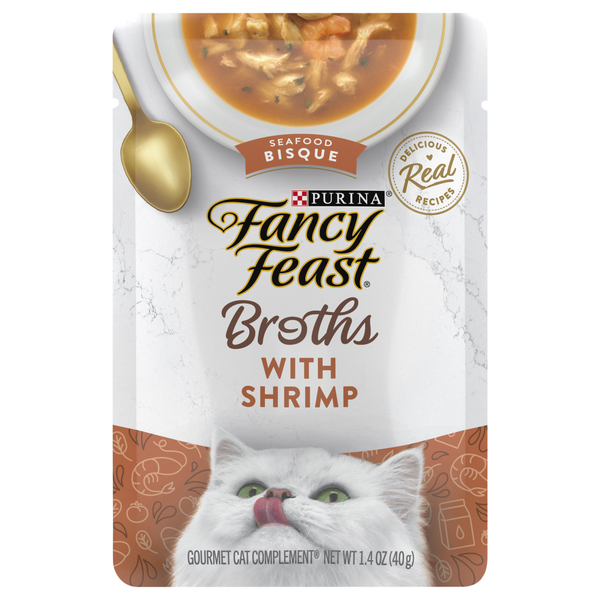 Fancy Feast Broths Gourmet Cat Complement Seafood Bisque with Shrimp