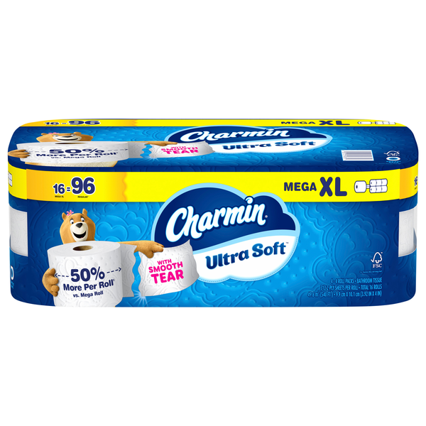 Charmin Ultra Soft Mega XL Roll 2-Ply Toilet Paper Unscented - 16 ct