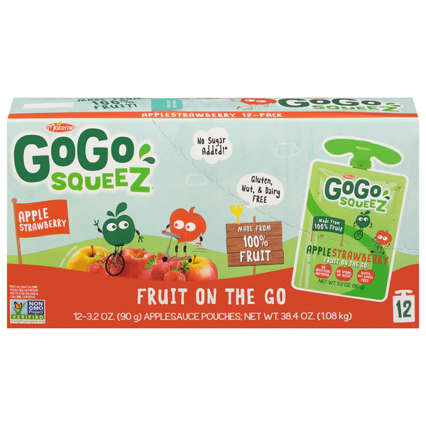 GoGo squeeZ Apple Strawberry Applesauce Pouches - 12 ct
