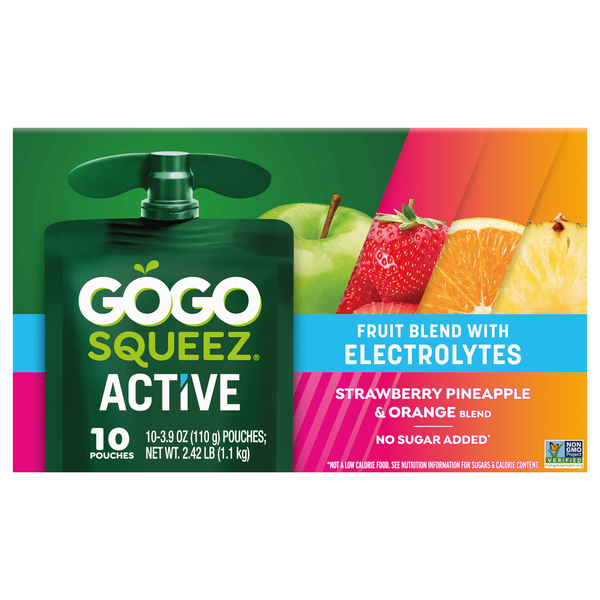 GoGo squeeZ Active Strawberry Pineapple & Orange Fruit Pouches - 10 ct