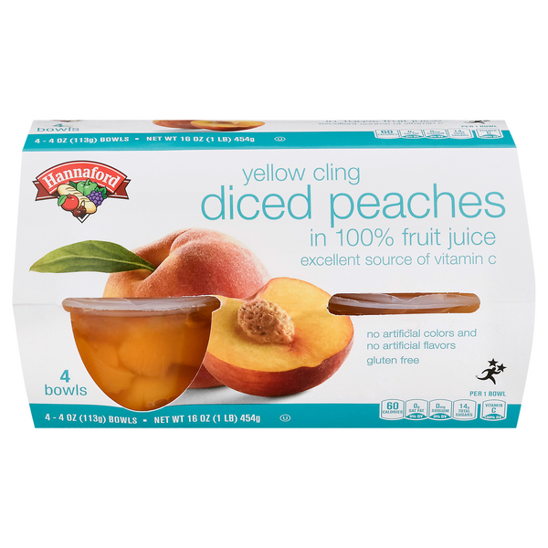Hannaford Diced Yellow Cling Peaches Fruit Cups in Juice - 4 ct
